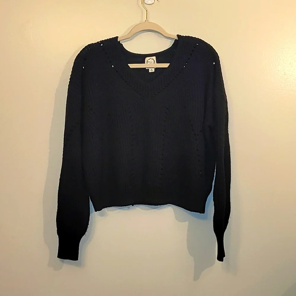 Blue Rain black crop-top crewneck knit sweater women's size XL LOT